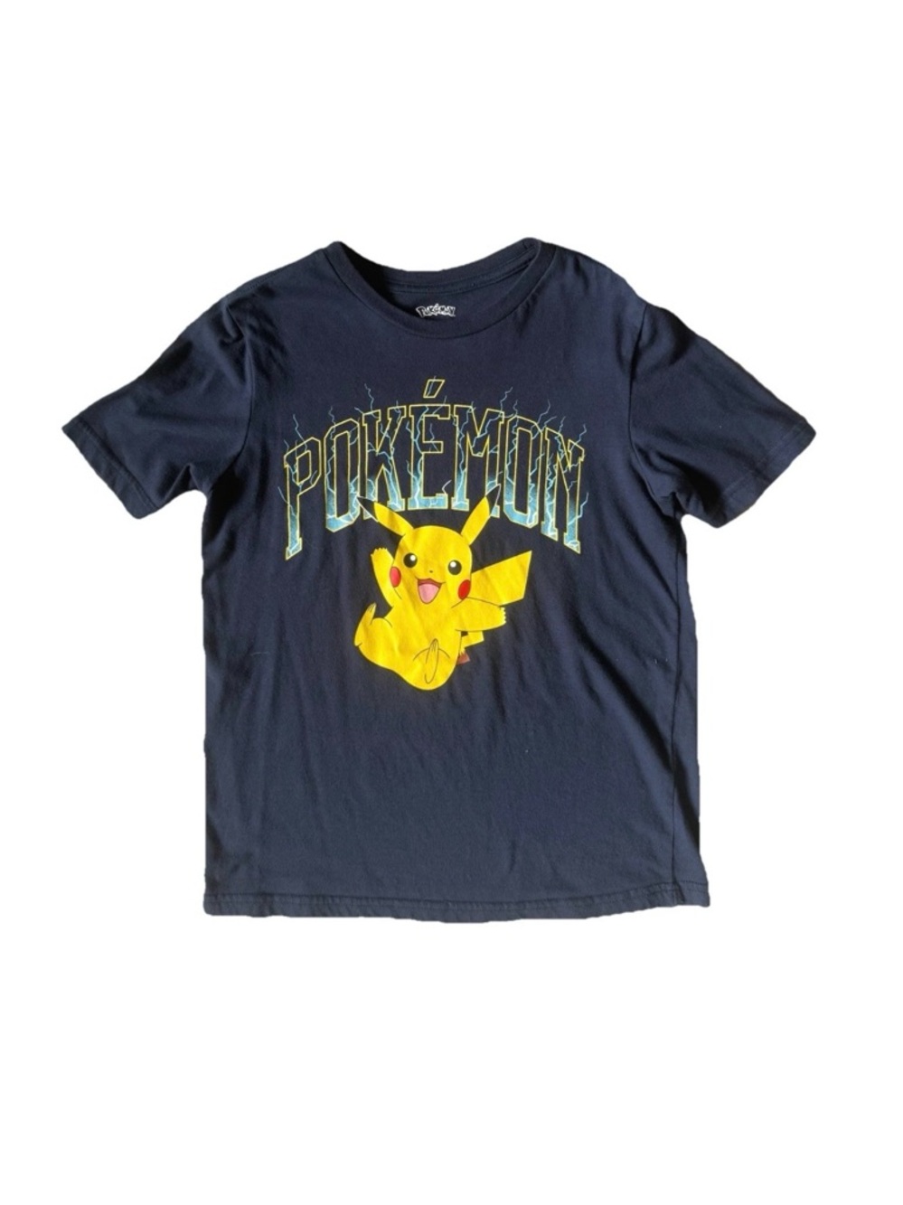 Pokemon Kids M (8) Navy Tee with Yellow Pikachu Graphic Cotton Blend